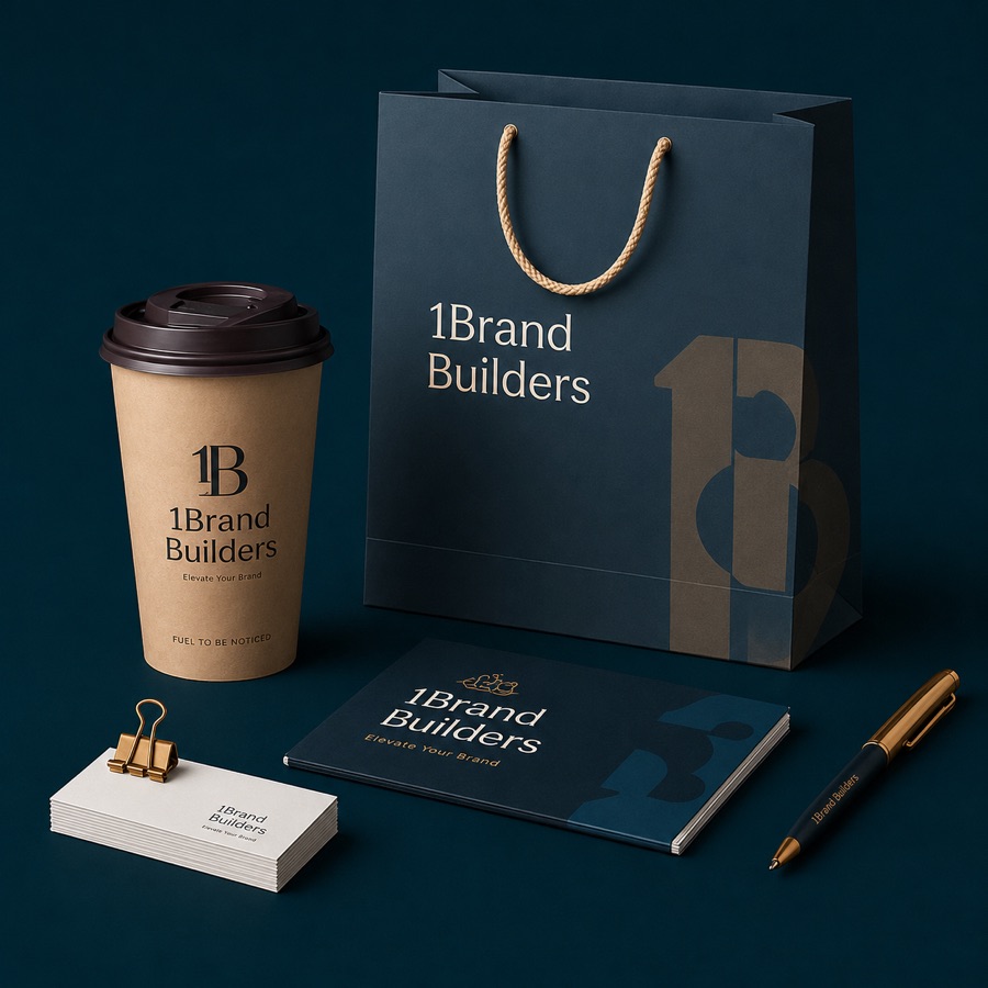 1Brand navy and gold merchandise flat lay