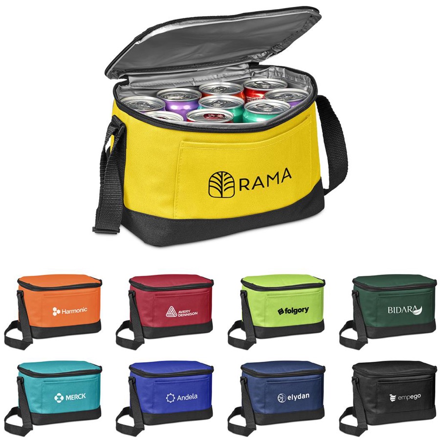 Six-can cooler bags in a colour range, ready for branding
