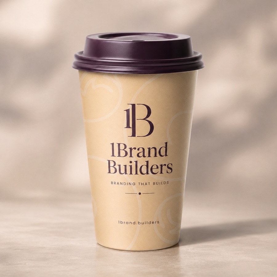 1Brand kraft coffee cup with purple lid